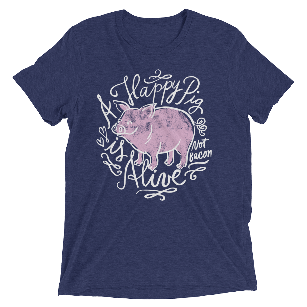 Vegan T-Shirt - A Happy Pig is Alive - Navy