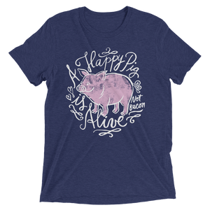 Vegan T-Shirt - A Happy Pig is Alive - Navy