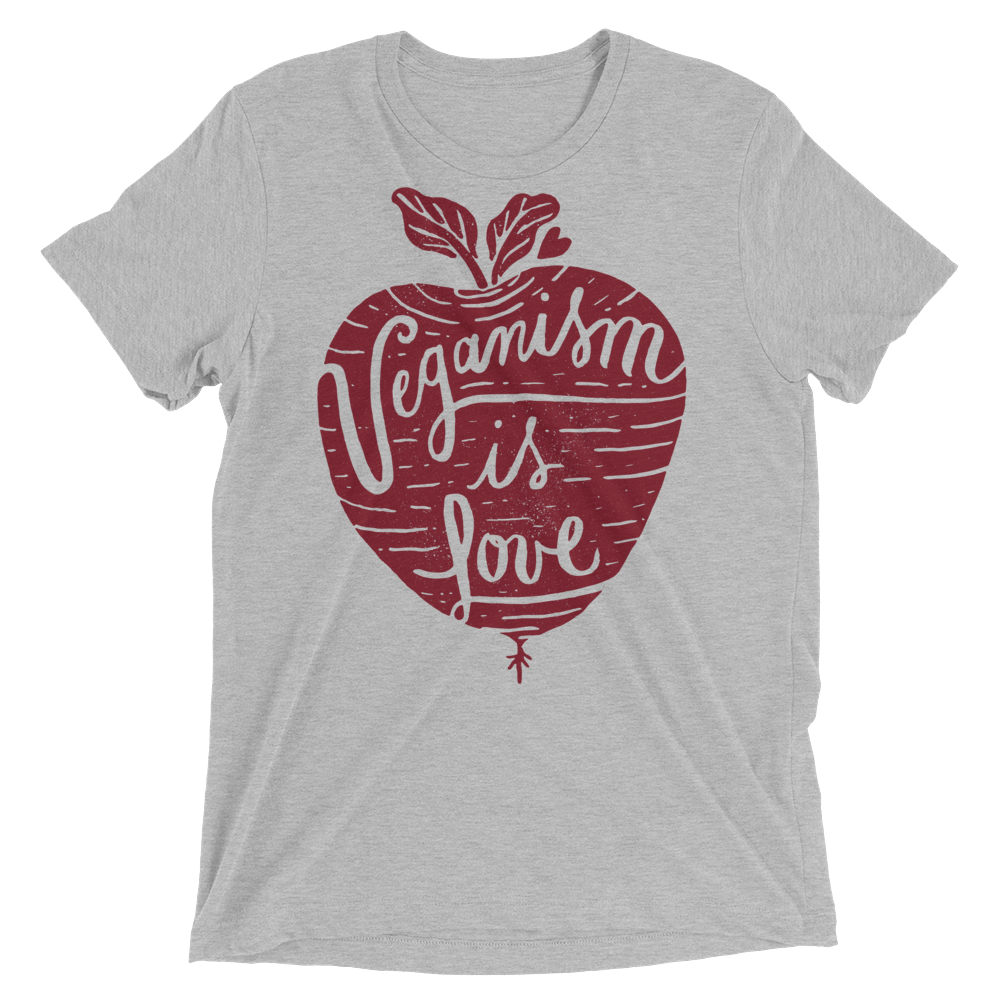 Vegan T-Shirt - Veganism is Love - Athletic Grey